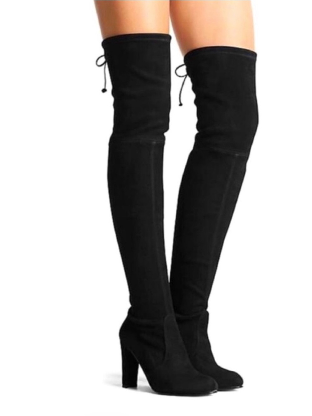 Stuart Weitzman Highland Black Suede Over-the-Knee Block Heel Boots Size 7M